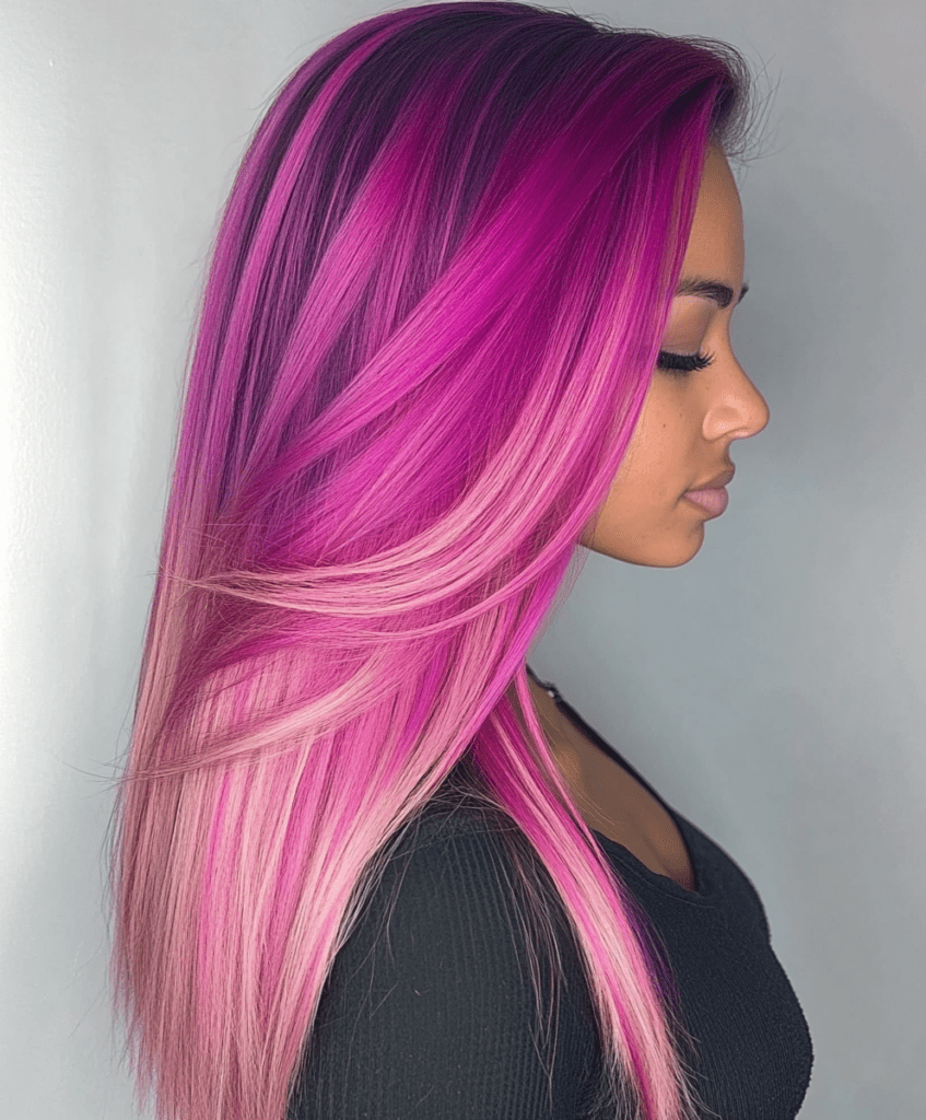 Bubblegum pink balayage on straight hair