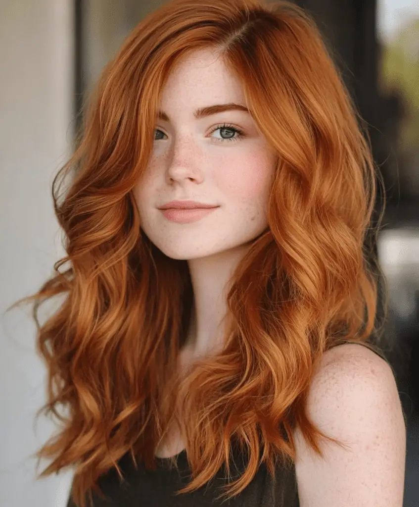 Soft wavy hair with warm copper hue