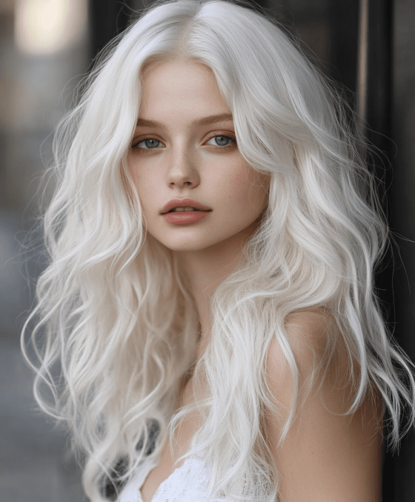 Soft wavy platinum blonde long hair