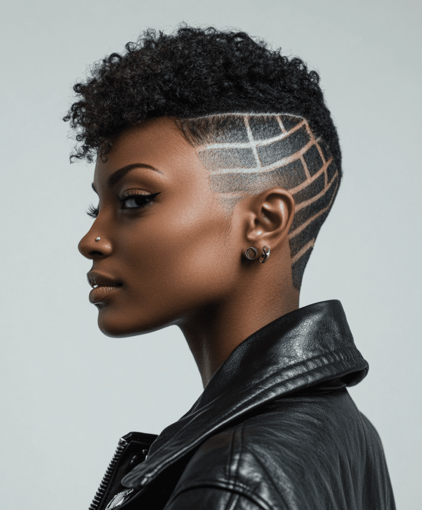 : A Black woman with a tapered cut