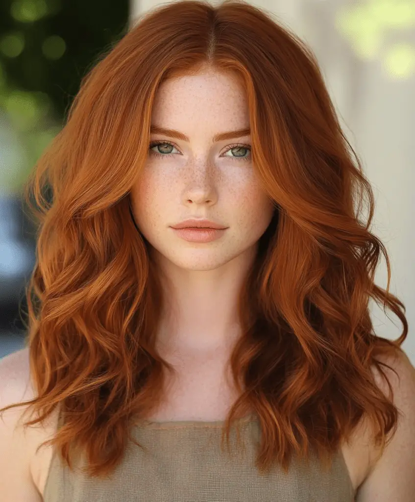 Copper hair with soft caramel highlights