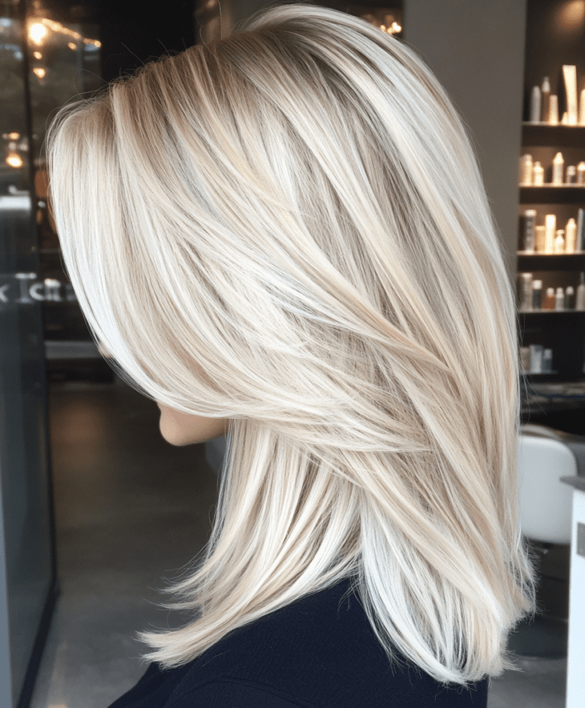 Platinum blonde lob with balayage highlights