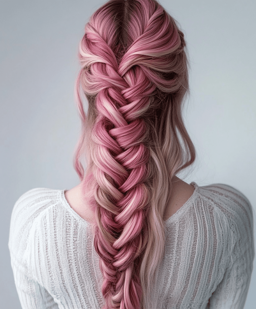 Rosé to magenta mermaid braid 