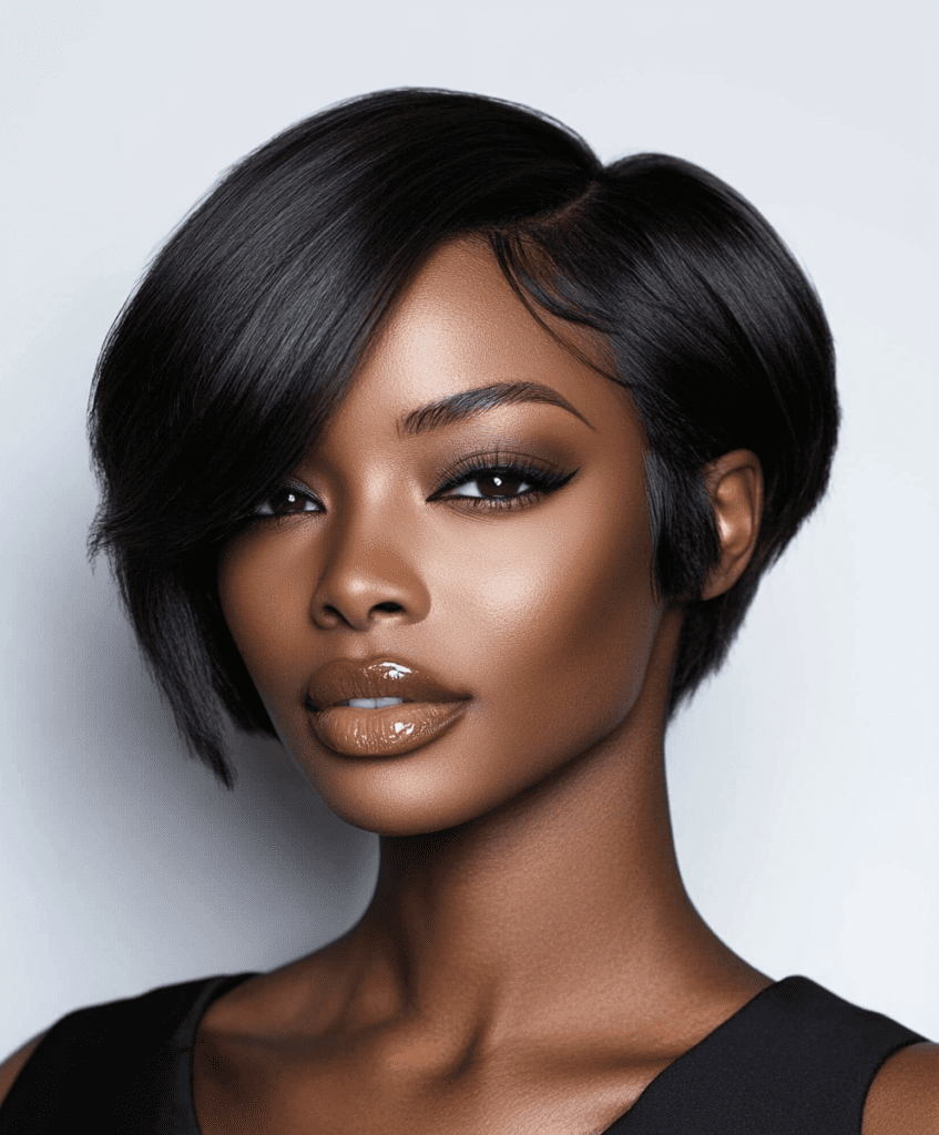 Black woman with short hair neatly brushed 