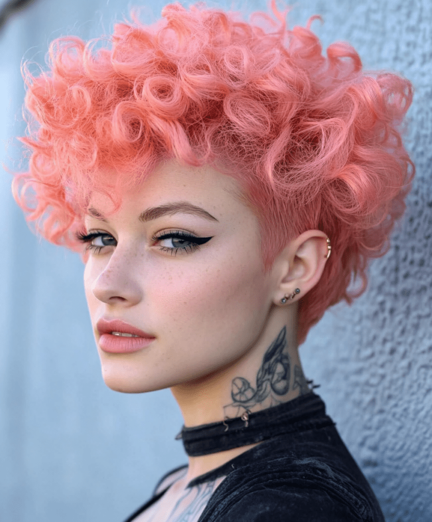 Bubblegum pink curly faux hawk