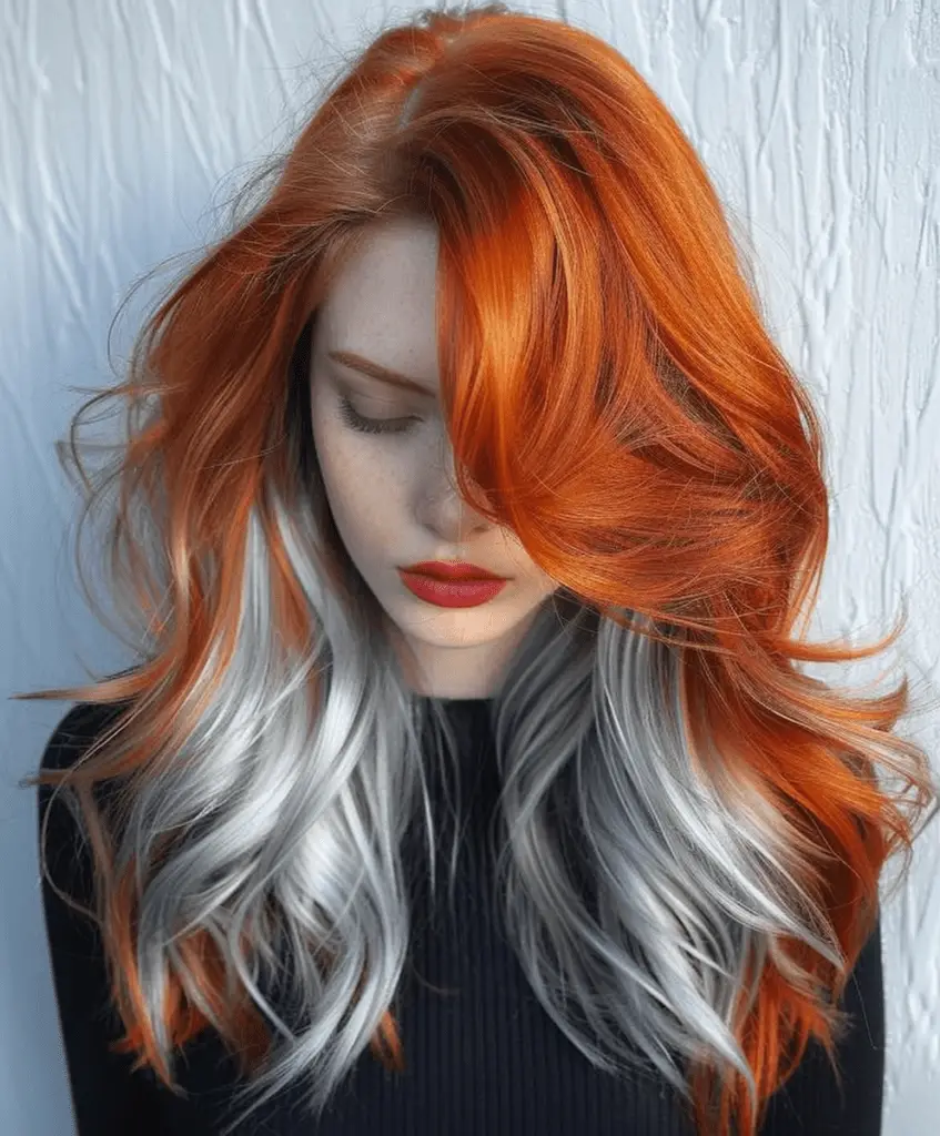 Copper hair with cool silver highlights