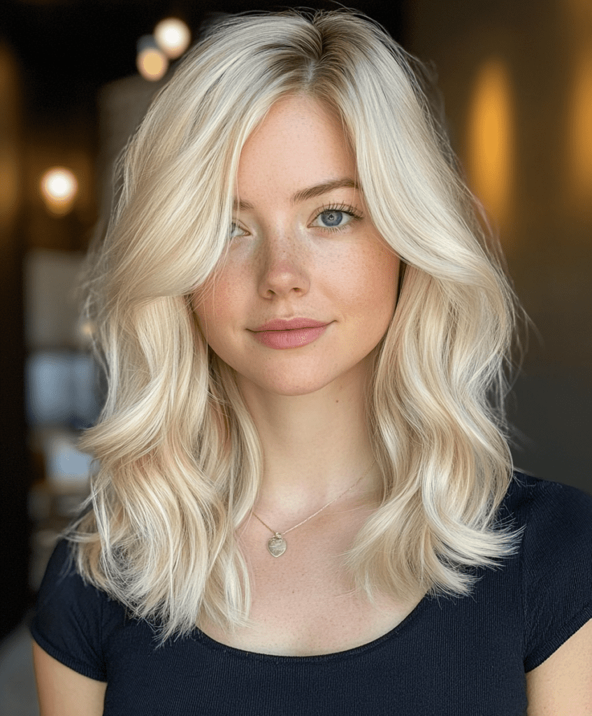 Platinum blonde lob with soft curls