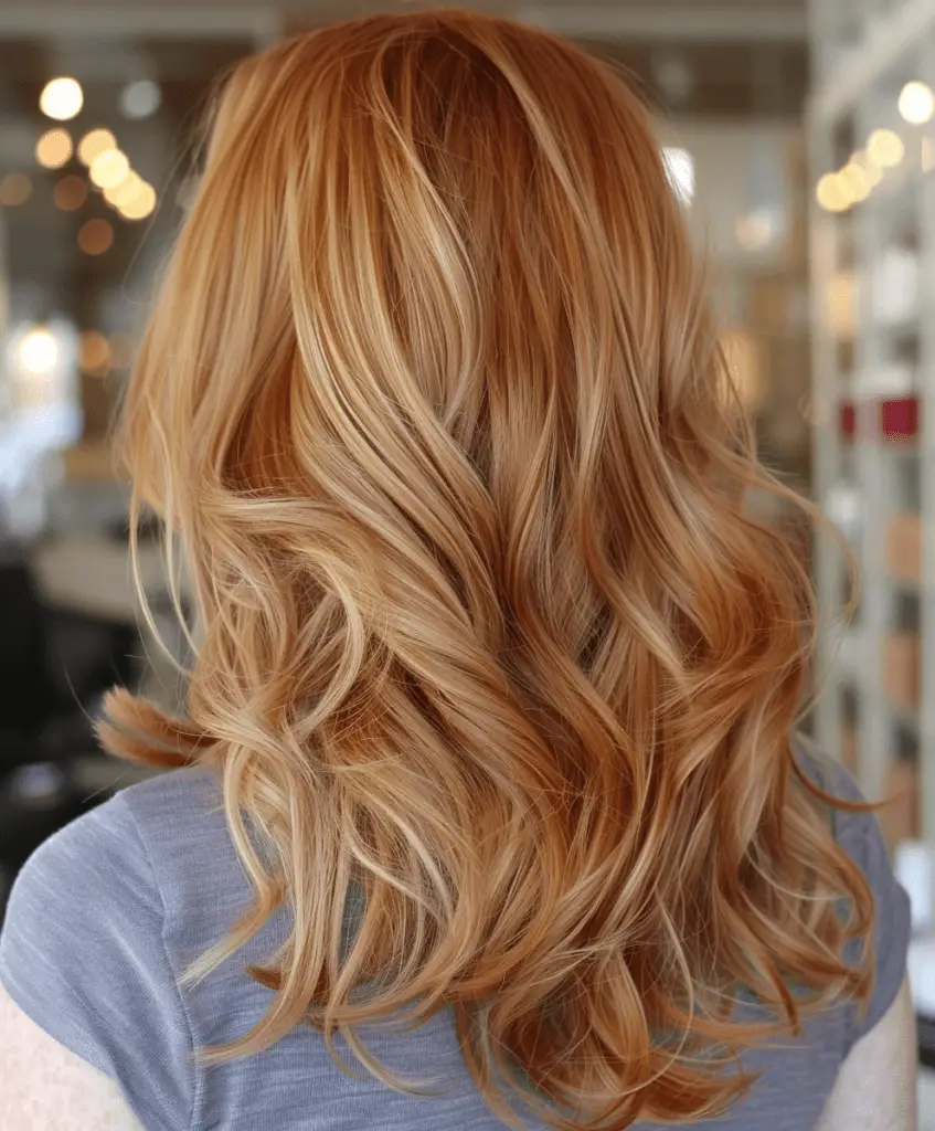 Copper and warm blonde balayage hair