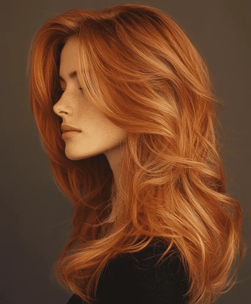 Soft copper peach hair with warm tones