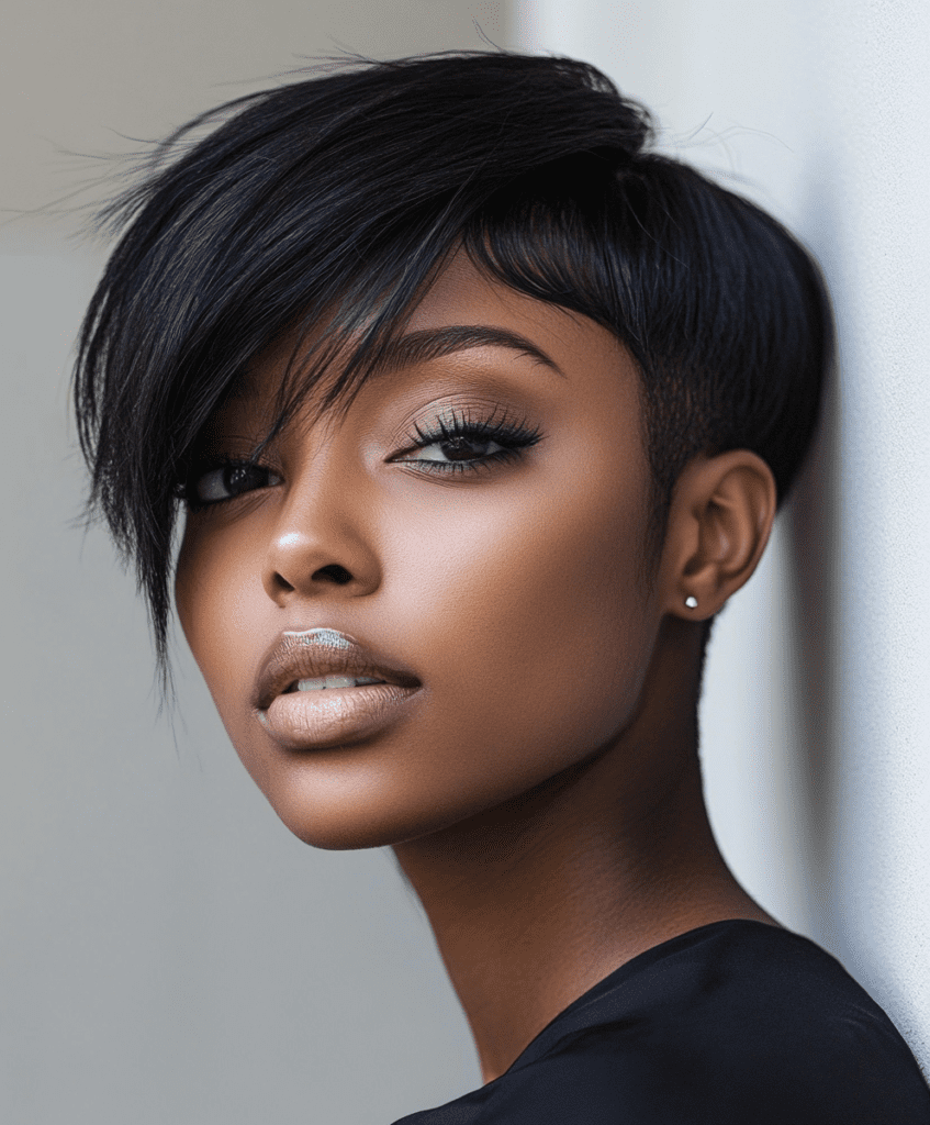 Black woman with a tapered cut and longer hair 