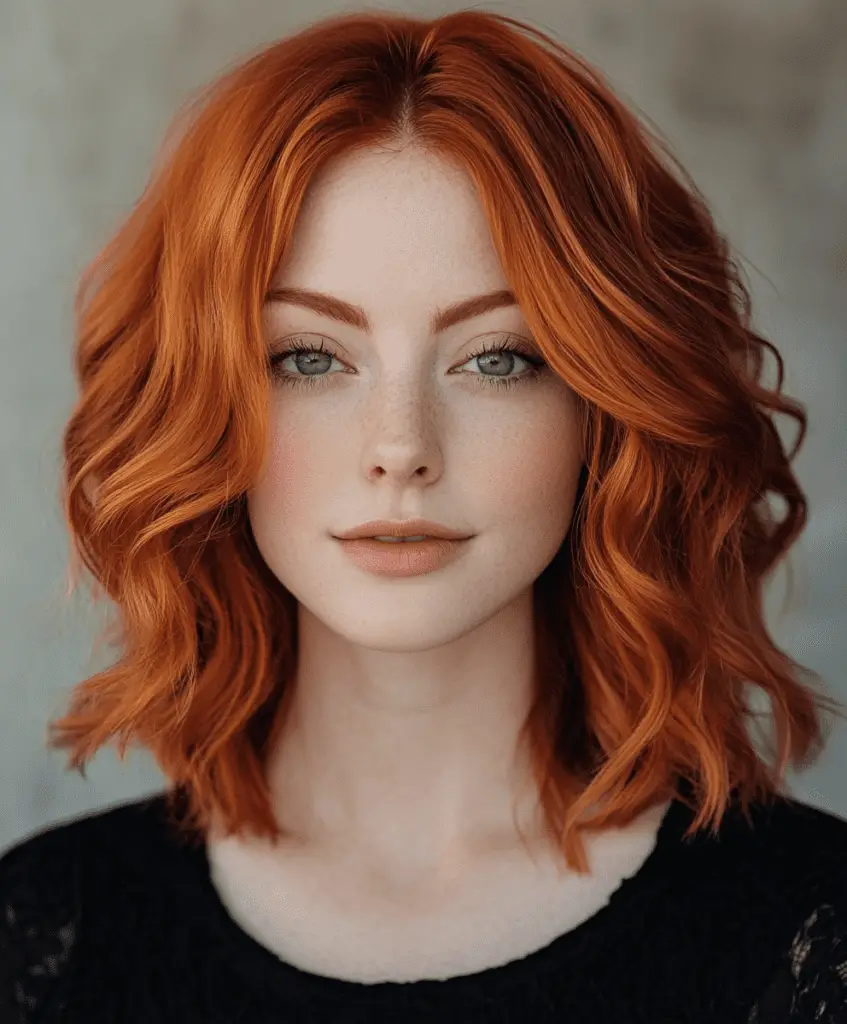 Warm copper hair with soft orange sunset tones