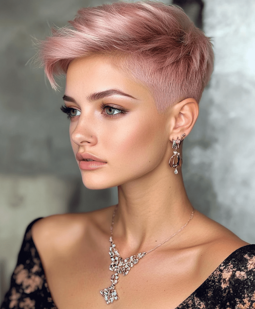 Pastel pink pixie undercut 