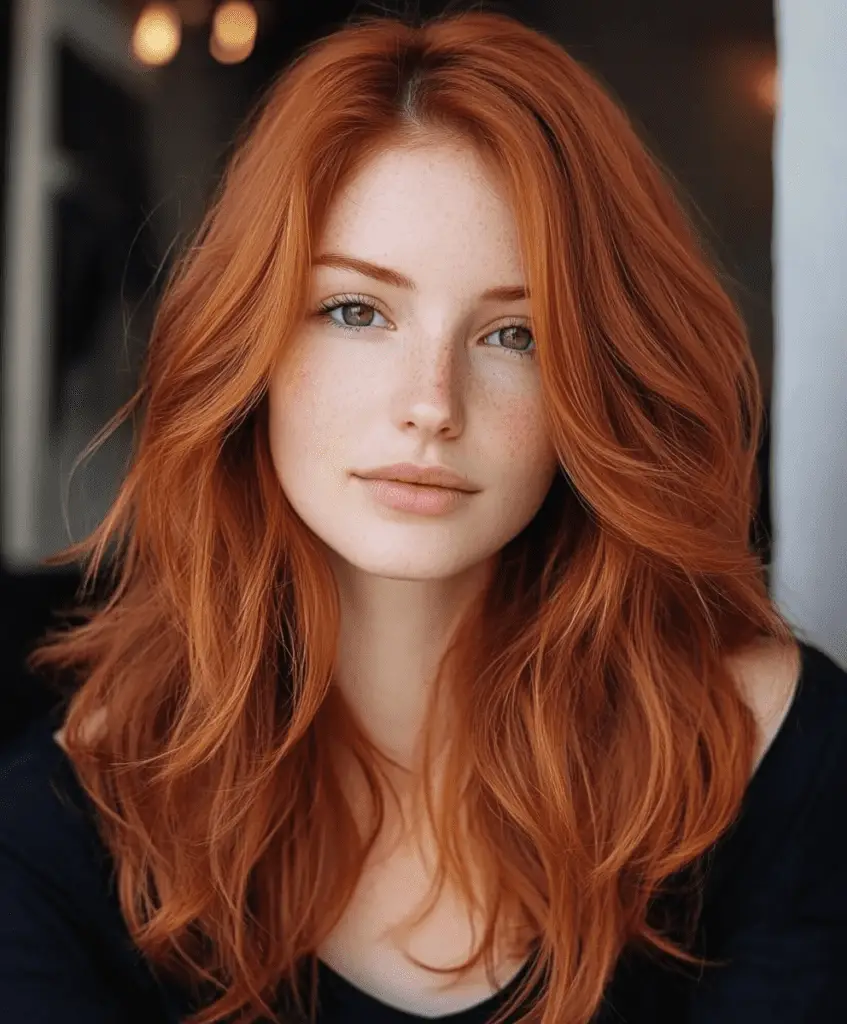 Soft muted copper hair with understated warmth