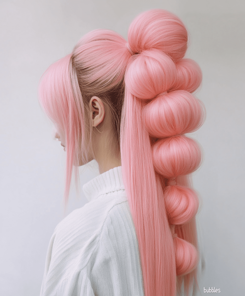 Bubblegum pink bubble ponytail 