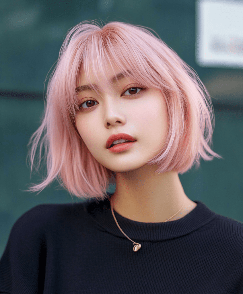 Strawberry-tinged pink bob haircut