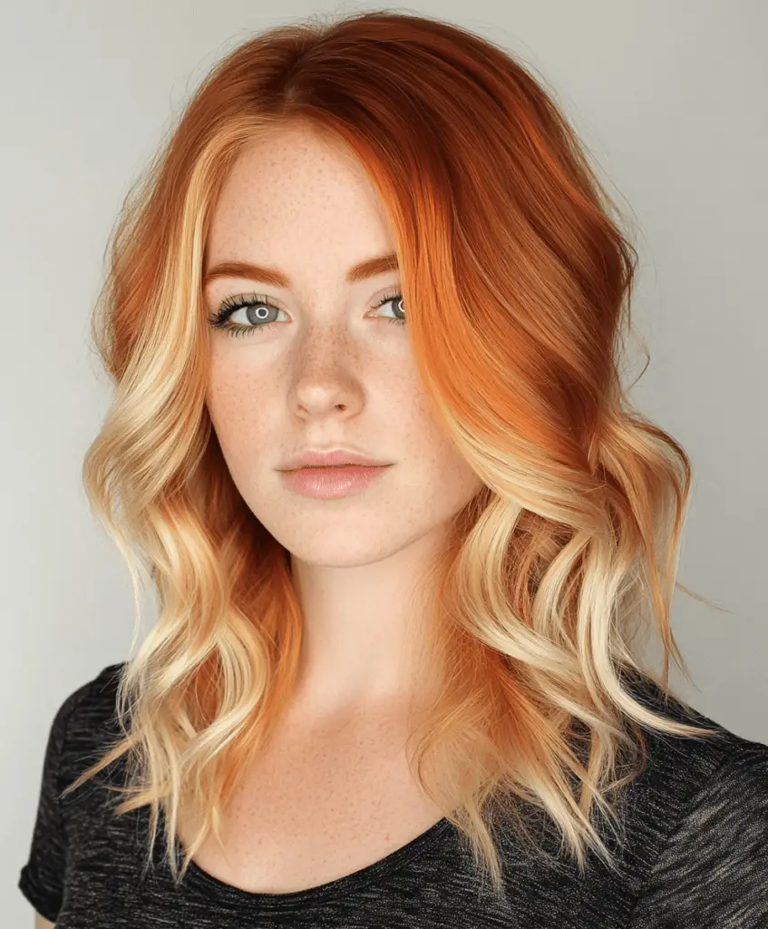 Copper hair with blonde tips for a playful contrast