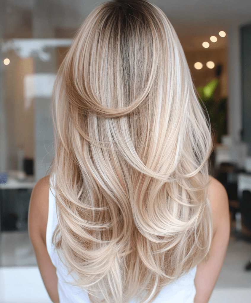 Platinum blonde balayage on brown hair