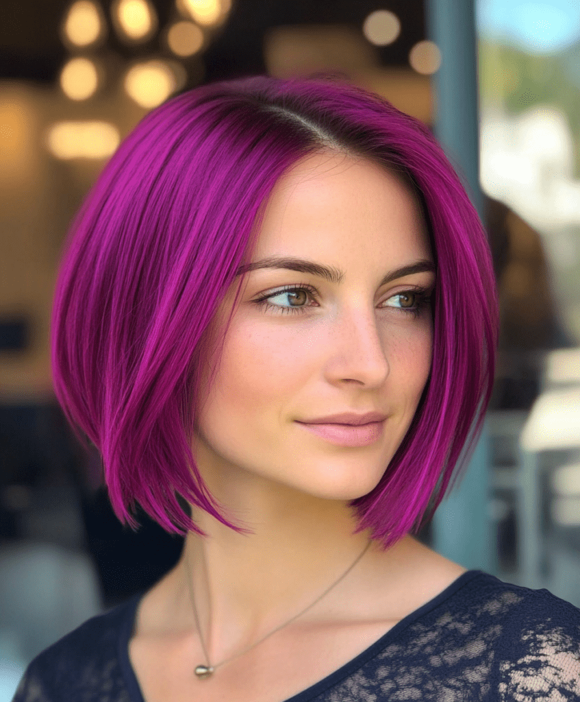 Bold magenta asymmetrical bob