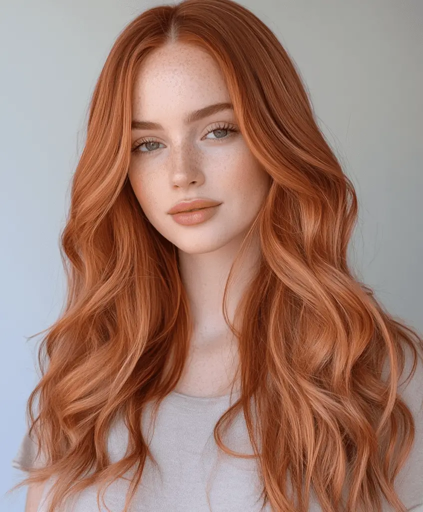 Copper rose hair with romantic rose gold tones